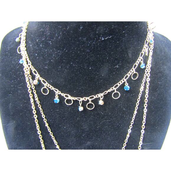 Blue Heart 3 Tiered Rhinestone Pendant Necklace Choker Chain Boho - Picture 3 of 6
